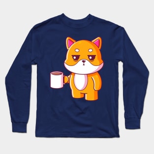 Cute shiba inu drinking coffee Long Sleeve T-Shirt